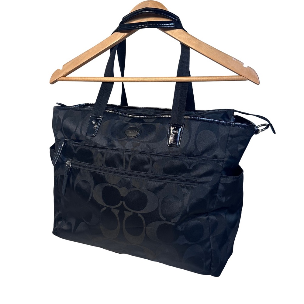 COACH MONOGRAM SIGNATURE NYLON BLACK LARGE TOTE BAG